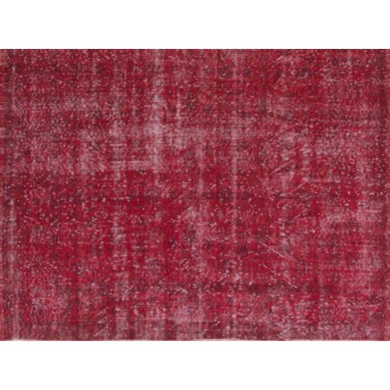 Distressed Red Overdyed Rug, 1960s Hand-Knotted Central Anatolian Carpet. 5.6 x 9 Ft (168 x 275 cm)