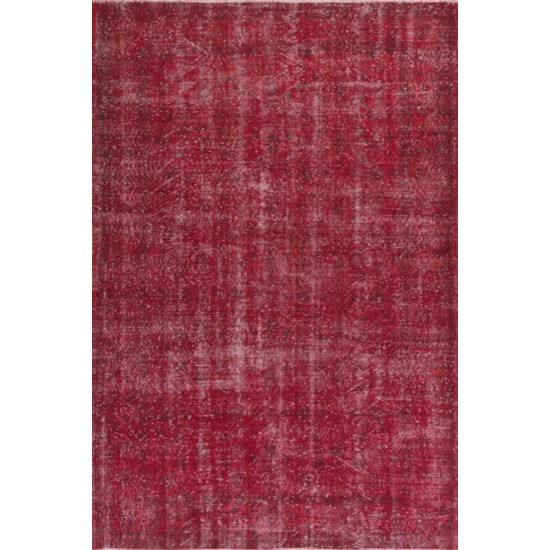 Distressed Red Overdyed Rug, 1960s Hand-Knotted Central Anatolian Carpet. 5.6 x 9 Ft (168 x 275 cm)