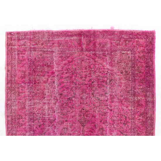 Pink Overdyed Rug, Vintage Handmade Carpet from Turkey. 5.7 x 8.3 Ft (173 x 252 cm)