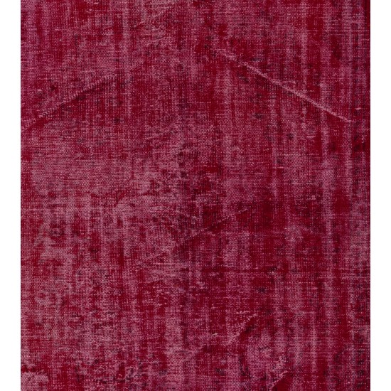 Distressed Red Overdyed Rug, 1960s Hand-Knotted Central Anatolian Carpet. 5.8 x 9.6 Ft (174 x 290 cm)
