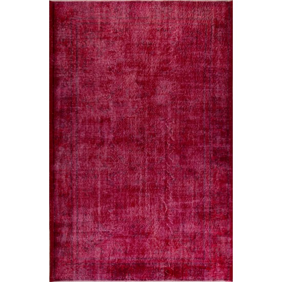 Red Overdyed Rug for Modern Interiors, 1960s Hand-Knotted Central Anatolian Carpet. 5.8 x 9 Ft (175 x 274 cm)