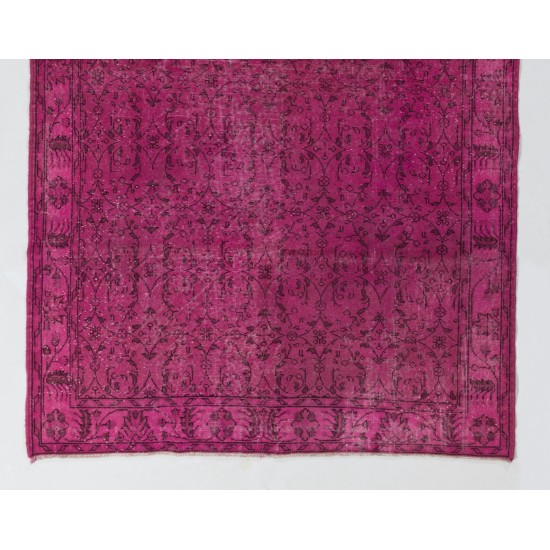 Pink Overdyed Turkish Rug, Vintage Floral Design Handmade Carpet. 5.8 x 9.3 Ft (175 x 283 cm)
