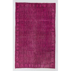 Pink Overdyed Turkish Rug, Vintage Floral Design Handmade Carpet. 5.8 x 9.3 Ft (175 x 283 cm)