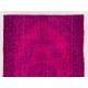Fuchsia Pink Overdyed Turkish Rug, Vintage Floral Design Handmade Carpet. 6 x 9.2 Ft (180 x 280 cm)