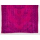 Fuchsia Pink Overdyed Turkish Rug, Vintage Floral Design Handmade Carpet. 6 x 9.2 Ft (180 x 280 cm)