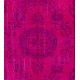 Fuchsia Pink Overdyed Turkish Rug, Vintage Floral Design Handmade Carpet. 6 x 9.2 Ft (180 x 280 cm)