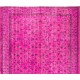 Fuchsia Pink Overdyed Rug with Floral Design, Vintage Handmade Carpet from Turkey. 6 x 9.5 Ft (184 x 287 cm)