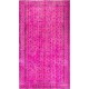 Fuchsia Pink Overdyed Rug with Floral Design, Vintage Handmade Carpet from Turkey. 6 x 9.5 Ft (184 x 287 cm)