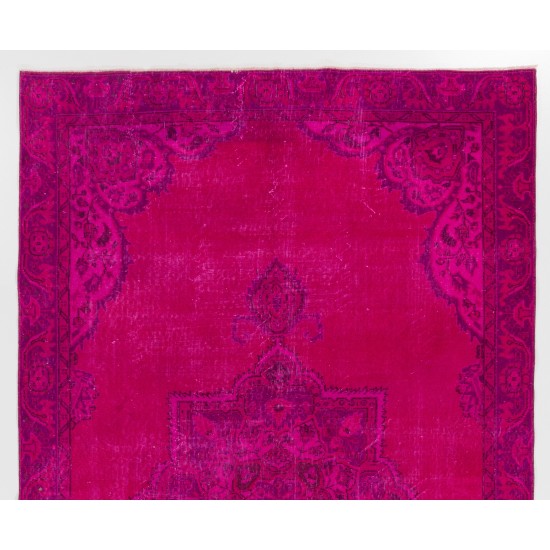 Fuchsia Pink Overdyed Rug, Vintage Handmade Carpet from Turkey. 6 x 10.3 Ft (184 x 313 cm)