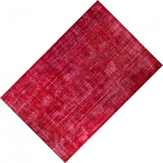 Red Overdyed Rug for Modern Interiors, 1960s Hand-Knotted Central Anatolian Carpet. 6.2 x 9.6 Ft (187 x 290 cm)