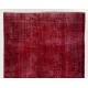 Red Overdyed Rug for Modern Interiors, 1960s Hand-Knotted Central Anatolian Carpet. 6.2 x 9.9 Ft (187 x 300 cm)