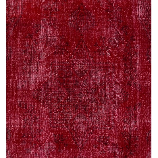 Red Overdyed Rug for Modern Interiors, 1960s Hand-Knotted Central Anatolian Carpet. 6.2 x 9.9 Ft (187 x 300 cm)