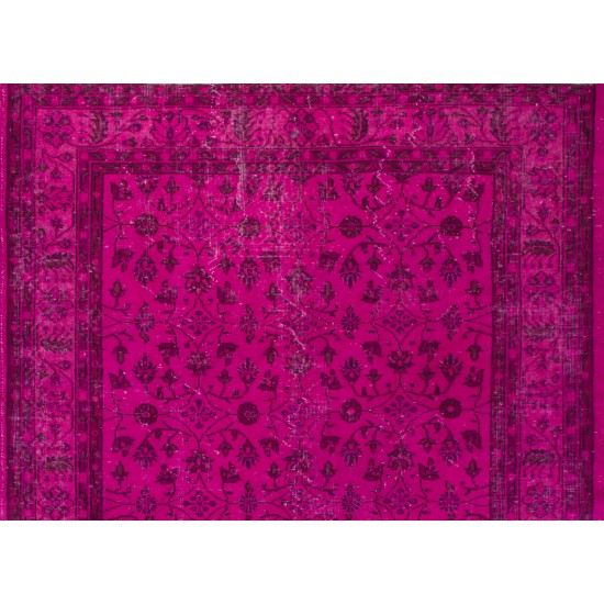 Fuchsia Pink Overdyed Rug, Vintage Handmade Carpet from Turkey. 6.3 x 9.2 Ft (191 x 280 cm)