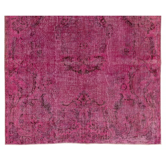 Pink Overdyed Carpet, Hand-Knotted Vintage Area Rug from Turkey. 6.4 x 10 Ft (193 x 307 cm)