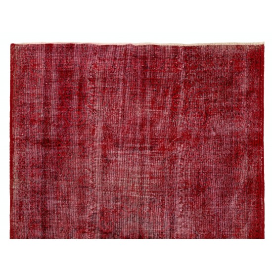 Distressed Red Overdyed Rug, 1960s Hand-Knotted Central Anatolian Carpet. 6.5 x 9.3 Ft (196 x 281 cm)