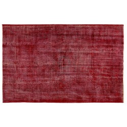 Distressed Red Overdyed Rug, 1960s Hand-Knotted Central Anatolian Carpet. 6.5 x 9.3 Ft (196 x 281 cm)