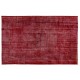 Distressed Red Overdyed Rug, 1960s Hand-Knotted Central Anatolian Carpet. 6.5 x 9.3 Ft (196 x 281 cm)