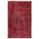Distressed Red Overdyed Rug, 1960s Hand-Knotted Central Anatolian Carpet. 6.5 x 9.3 Ft (196 x 281 cm)