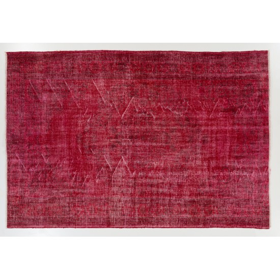 Red Overdyed Area Rug, 1960s Hand-Knotted Central Anatolian Carpet. 6.5 x 9.6 Ft (196 x 290 cm)