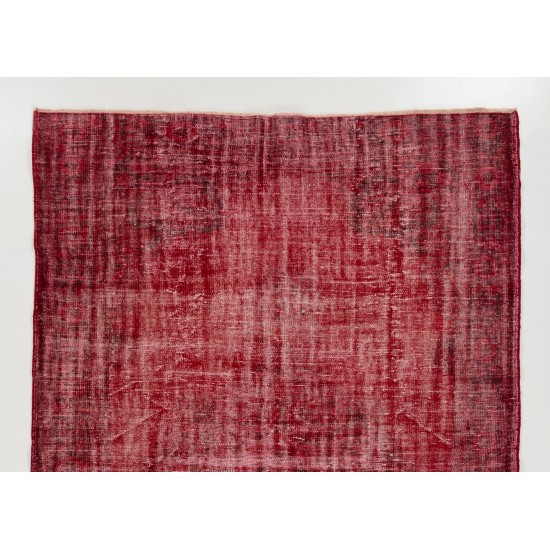 Red Overdyed Rug for Modern Interiors, 1960s Hand-Knotted Central Anatolian Carpet. 6.5 x 9.6 Ft (196 x 291 cm)