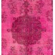 Pink Overdyed Carpet, Hand-Knotted Vintage Area Rug from Turkey. 6.6 x 9.6 Ft (200 x 290 cm)
