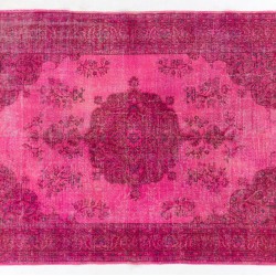 Pink Overdyed Carpet, Hand-Knotted Vintage Area Rug from Turkey. 6.6 x 9.6 Ft (200 x 290 cm)