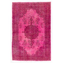 Pink Overdyed Carpet, Hand-Knotted Vintage Area Rug from Turkey. 6.6 x 9.6 Ft (200 x 290 cm)