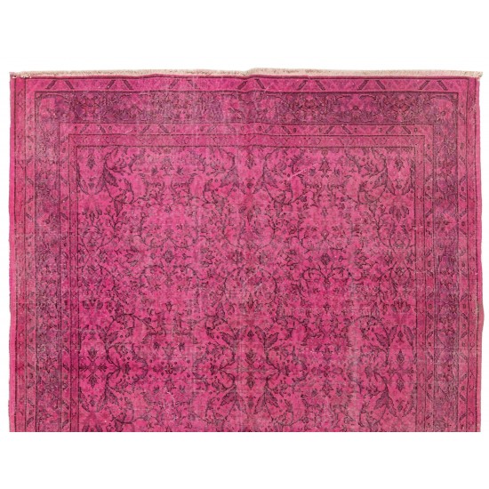 Pink Overdyed Carpet, Hand-Knotted Vintage Area Rug from Turkey. 6.7 x 9.7 Ft (204 x 294 cm)