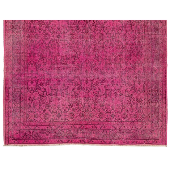 Pink Overdyed Carpet, Hand-Knotted Vintage Area Rug from Turkey. 6.7 x 9.7 Ft (204 x 294 cm)