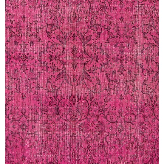Pink Overdyed Carpet, Hand-Knotted Vintage Area Rug from Turkey. 6.7 x 9.7 Ft (204 x 294 cm)