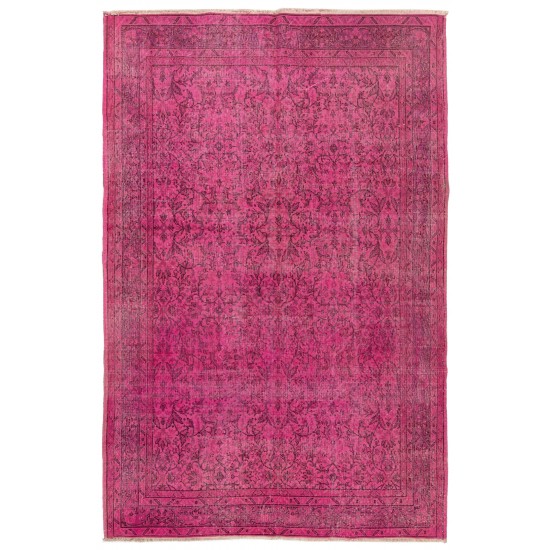 Pink Overdyed Carpet, Hand-Knotted Vintage Area Rug from Turkey. 6.7 x 9.7 Ft (204 x 294 cm)