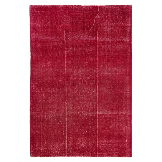 Red Overdyed Area Rug, 1960s Hand-Knotted Central Anatolian Carpet. 6.7 x 9.9 Ft (204 x 300 cm)