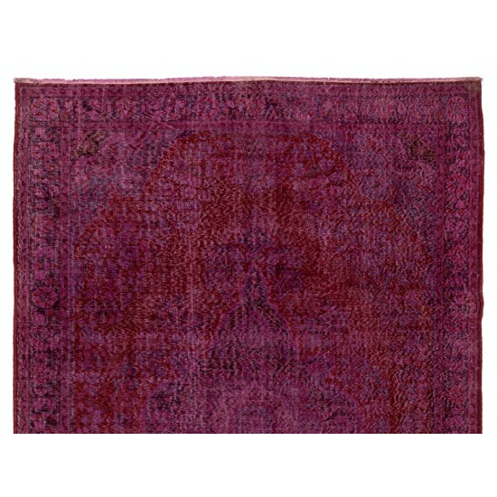 Red Overdyed Area Rug, 1960s Hand-Knotted Central Anatolian Carpet. 6.8 x 10.2 Ft (206 x 310 cm)