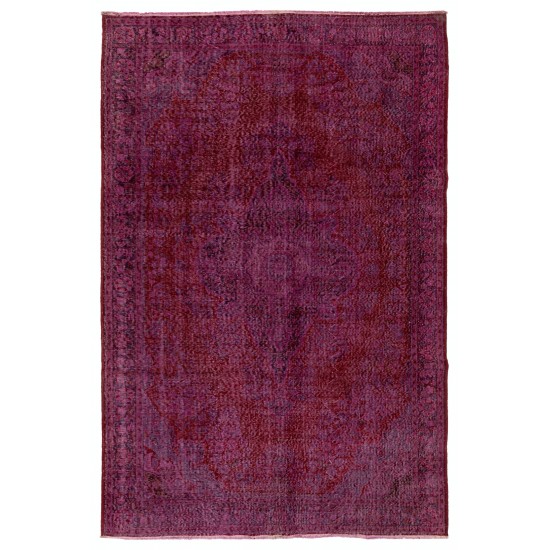 Red Overdyed Area Rug, 1960s Hand-Knotted Central Anatolian Carpet. 6.8 x 10.2 Ft (206 x 310 cm)
