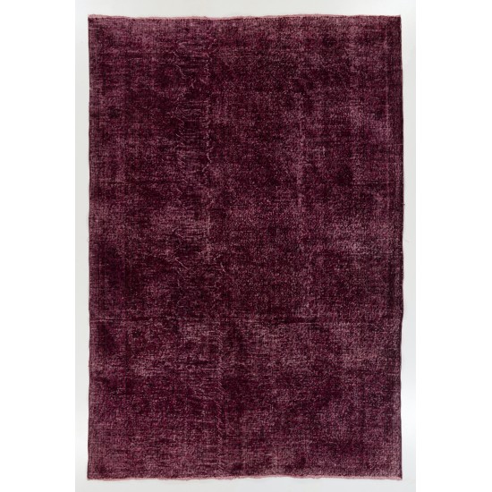 Maroon Red Overdyed Area Rug, 1960s Hand-Knotted Central Anatolian Carpet. 6.9 x 10.2 Ft (210 x 309 cm)