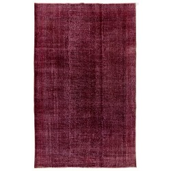 Maroon Red Overdyed Area Rug, 1960s Hand-Knotted Central Anatolian Carpet. 7 x 10.5 Ft (211 x 318 cm)