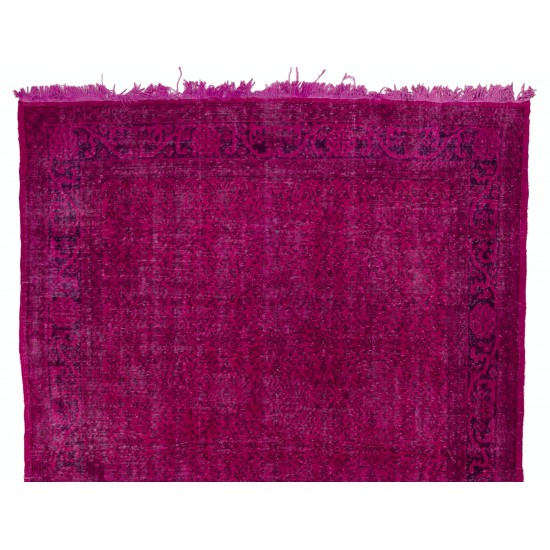 Fuchsia Pink Overdyed Rug, Vintage Handmade Carpet from Turkey. 7 x 10.4 Ft (213 x 315 cm)