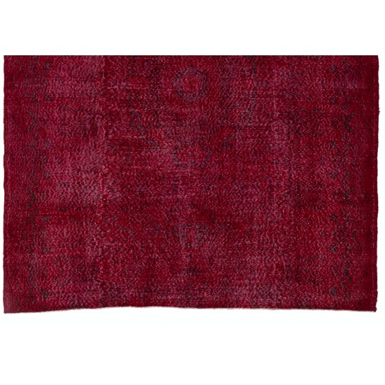 Burgundy Red Overdyed Area Rug, 1960s Hand-Knotted Central Anatolian Carpet. 7.4 x 10 Ft (223 x 302 cm)