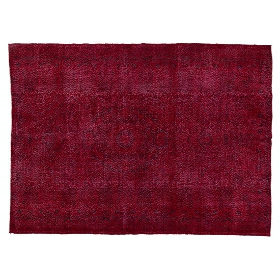 Burgundy Red Overdyed Area Rug, 1960s Hand-Knotted Central Anatolian Carpet. 7.4 x 10 Ft (223 x 302 cm)