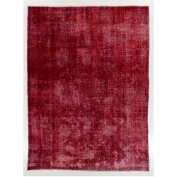 Distressed Red Overdyed Rug, 1960s Hand-Knotted Central Anatolian Carpet. 7.4 x 10 Ft (225 x 303 cm)