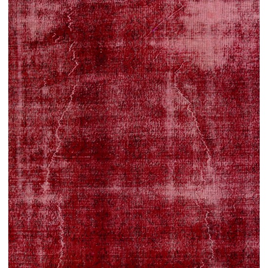 Distressed Red Overdyed Rug, 1960s Hand-Knotted Central Anatolian Carpet. 7.8 x 10.8 Ft (235 x 327 cm)