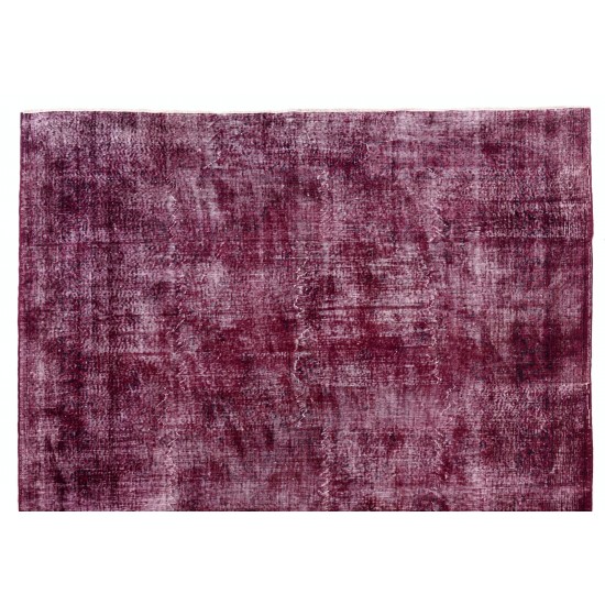 Maroon Red Overdyed Area Rug, Large 1960s Hand-Knotted Central Anatolian Carpet. 8.3 x 11.4 Ft (250 x 345 cm)