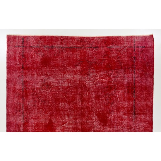 Burgundy Red Overdyed Area Rug with Solid Design, 1960s Hand-Knotted Central Anatolian Carpet. 8.6 x 11 Ft (262 x 337 cm)