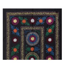 Silk Hand Embroidered Bed Cover, Vintage Suzani Wall Hanging from Uzbekistan. 3.7 x 6.3 Ft (110 x 190 cm)