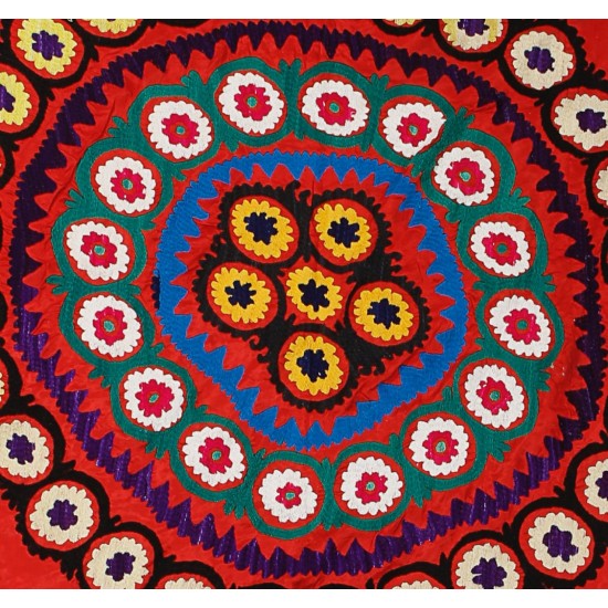 Silk Hand Embroidered Bed Cover, Vintage Suzani Wall Hanging from Uzbekistan. 3.8 x 7.3 Ft (115 x 220 cm)