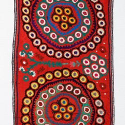 Silk Hand Embroidered Bed Cover, Vintage Suzani Wall Hanging from Uzbekistan. 3.8 x 7.3 Ft (115 x 220 cm)