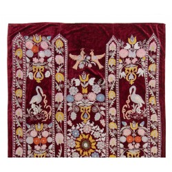 Silk Hand Embroidered Bed Cover, Vintage Suzani Wall Hanging from Uzbekistan. 4 x 7 Ft (124 x 214 cm)