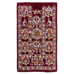 Silk Hand Embroidered Bed Cover, Vintage Suzani Wall Hanging from Uzbekistan. 4 x 7 Ft (124 x 214 cm)