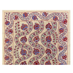 Silk Hand Embroidered Bed Cover, Vintage Suzani Wall Hanging from Uzbekistan. 4.5 x 7.2 Ft (135 x 217 cm)