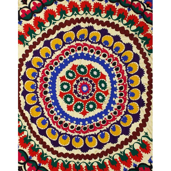 Silk Hand Embroidered Bed Cover, Vintage Suzani Wall Hanging from Uzbekistan. 4.5 x 12 Ft (135 x 364 cm)